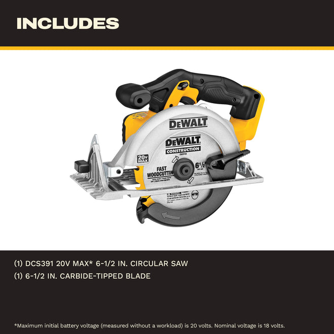 DEWALT 6-1/2-Inch 20V MAX Circular Saw, Tool Only (DCS391B) , Yellow 🍁 All In One Marketplace Canada