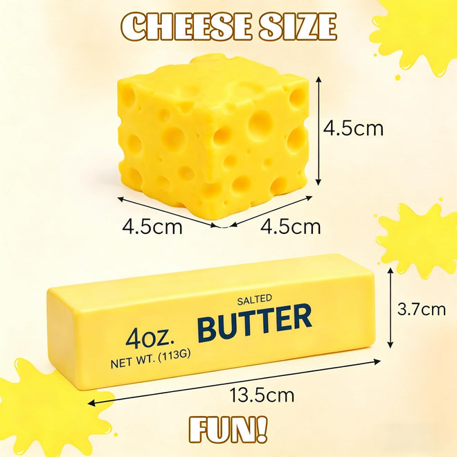4 PCS Squishy Cheese Butter, 2 PCS Squishy Butter and 2 PCS Cheese, Stress Relief Cube Block, Yellow Unbreakable Figurine Simulation Cheeses Ball (2 Cheeses+2 Butter) 🍁 All In One Marketplace Canada