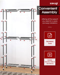 Sakugi Clothing Rack - Coat Rack with Shelves & Wheels, Multi-Functional Clothes Rack with Hooks, Sturdy Metal Garment Shelf for Bedroom, Laundry, Balcony, 84W × 31D × 202H cm, Black 🍁 All In One Marketplace Canada