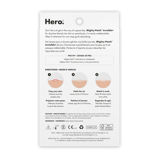 Hero Cosmetics Mighty Patch Invisible+ – Barely-there Hydrocolloid Patch for Pimples on the Face, Day-time Patches for Sensitive Skin, 39 Count 🍁 All In One Marketplace Canada