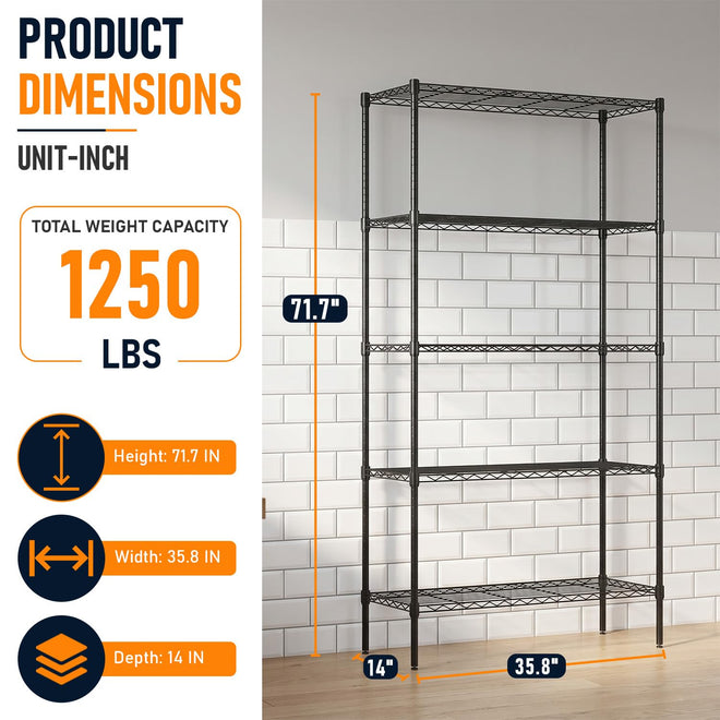FDW Storage Shelves,Wire Shelving Unit Metal Shelves Heavy Duty Layer Rack Storage Rack Adjustable Utility (Black, 36"x 14"x 72") 🍁 All In One Marketplace Canada