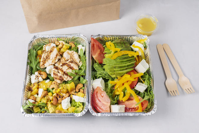 Aluminum Pans with Lids (50-Pack, 8.5"×6") 2.25 LB Capacity Foil Food Containers with Lids - 50 Pans and 50 Cardboard Covers - Disposable Tin Foil Pans - for Baking, Meal Prep and Freezer, Takeout 🍁 All In One Marketplace Canada