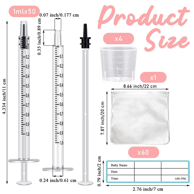 50 Pcs Colostrum Collector Set 1ml Breast Milk Collector Milk Catcher with 60 Stickers 1 Collection Bag and 4Pcs 20ml Measuring Cups Colostrum Collection Gift Set Colostrum Harvesting Kit for Breastfeeding 🍁 All In One Marketplace Canada