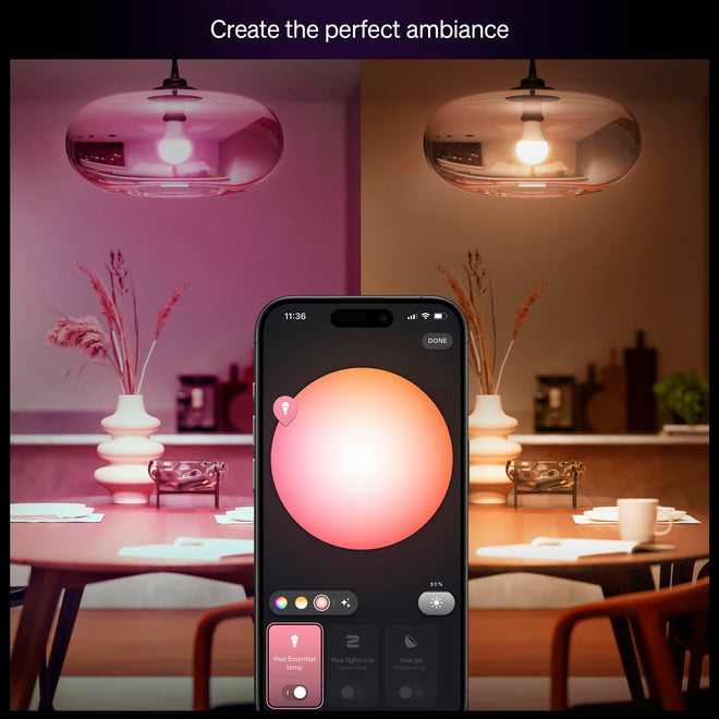 Philips Hue Essential Smart LED A19 Bulb, White and Color Ambiance, E26 Base, 8.8W, 2200K-6500K, 800 Lumens, Dimmable, Works with Alexa, Google Assistant, and Apple Home, 2 Pack 🍁 All In One Marketplace Canada