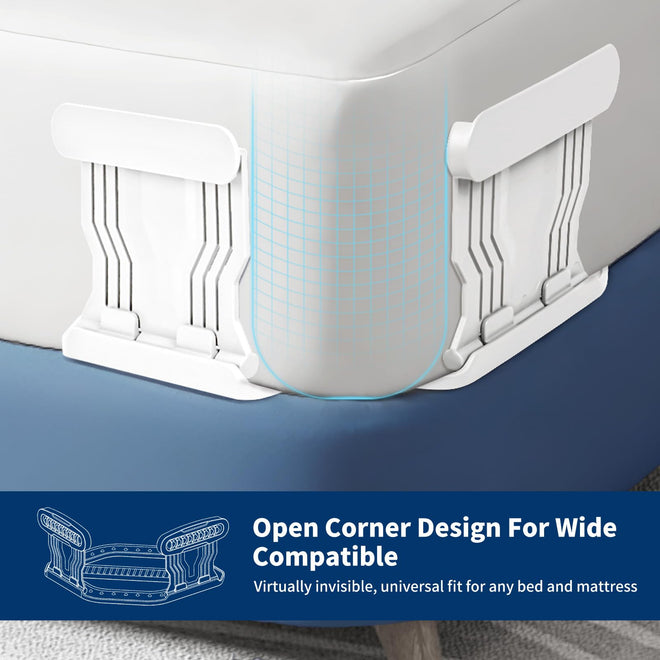 AMOVO Bed Sheet Holders for Corners Keep Sheets in Place Firmly - Foldable Fitted Sheet Holders Heavy Duty Sheet Locks Mattress Sheet Fasteners, Set of 4 Lock Sheet Clips (White) 🍁 All In One Marketplace Canada