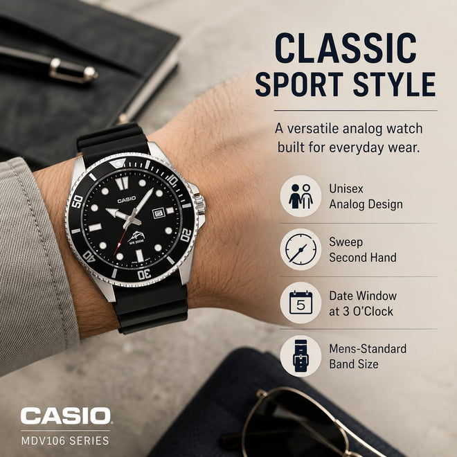 Casio Men’s MDV106-1AV 200M Duro Analog Watch, Black 🍁 All In One Marketplace Canada