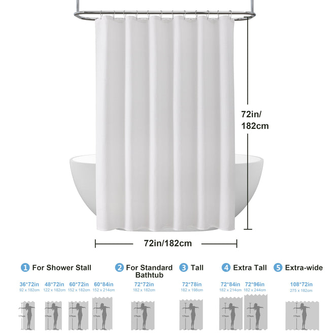 Waffle Weave Shower Curtain with Stainless Steel Hooks - 256 GSM Heavy Duty Fabric Bath Curtains, Hotel Luxury Quality, Water Resistant, Machine Washable, Weighted Hem, 72 x 72 Inches (White) 🍁 All In One Marketplace Canada