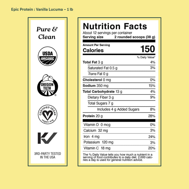Sprout Living Epic Protein Powder, Vanilla Lucuma Flavor, Organic Plant Protein, Gluten Free, No Additives, 19 Grams Clean Vegan Protein (1 pound,13 servings) 🍁 All In One Marketplace Canada