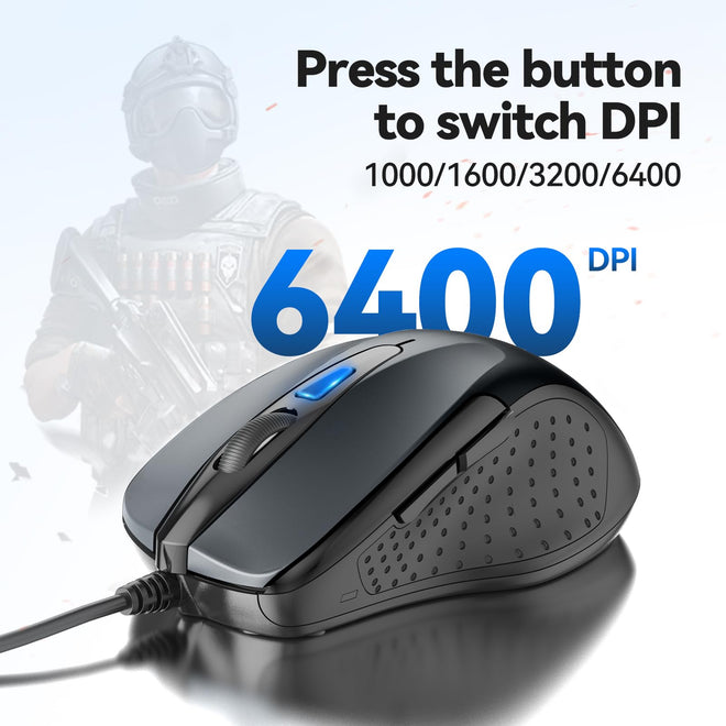 TECKNET USB Wired Mouse, 6-Button Corded Computer Mouse with 4 Adjustable DPI, Optical Computer Mice with Ergonomic Design and 5FT Cord for Laptop, Chromebook, PC, Desktop, Mac, Notebook-Gray 🍁 All In One Marketplace Canada
