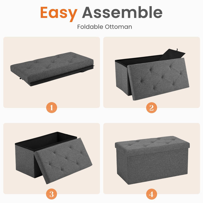 Sweetcrispy Folding Storage Ottoman Bench, Light Grey, Entryway Bench for Living Room, Ottomans with Storage for Bedroom, Heavy Duty 660 lbs Load Capacity, Linen Footrest Seat 🍁 All In One Marketplace Canada