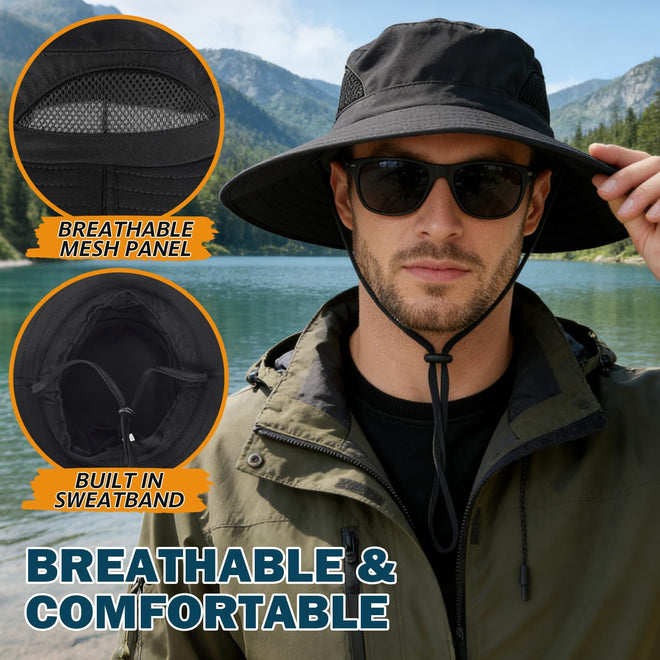 EINSKEY Sun Hat for Men/Women, Waterproof Wide Brim Bucket Hat UV Protection Boonie Hat for Fishing Hiking Garden Beach Black 🍁 All In One Marketplace Canada
