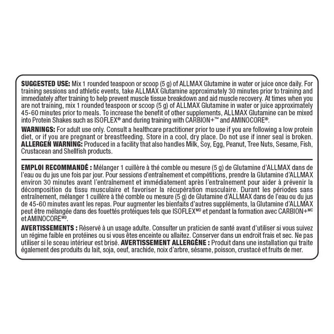 ALLMAX Nutrition - Glutamine Powder - 100% Pharmaceutical Grade - 1000 Gram, 1000-Gram 🍁 All In One Marketplace Canada