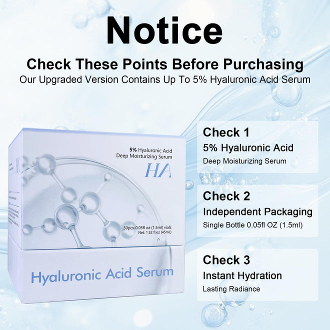 5% Hyaluronic Acid Serum Ultra Moisturizing & Elastic Skin - Wake Nature Perfection Hyaluronic Acid - Anti-Aging Serum for Face Single-Use Vials Skincare - Repair Sensitive Skin (1.5 ml)*30 🍁 All In One Marketplace Canada