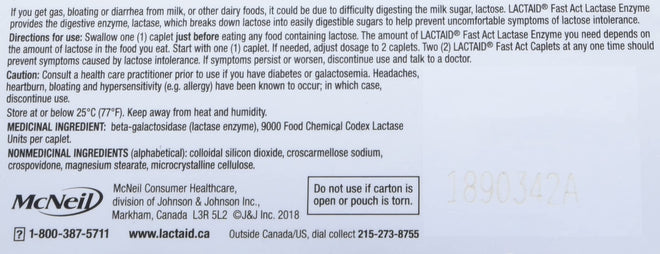 Lactaid Fast Acting Caplets - Lactose Enzyme Break Down - Gas, Bloating or Diarrhea - Milk & Dairy - 40 Caplets Per Package 🍁 All In One Marketplace Canada