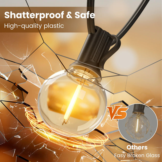 RTTY Outdoor String Lights Patio Light for Outside Waterproof G40 Shatterproof LED Bulbs, Dimmable Hanging Connectable Globe Lighting for Bistro, Backyard, Cafe, Porch, 2700K, 50 FT 26pcs 🍁 All In One Marketplace Canada