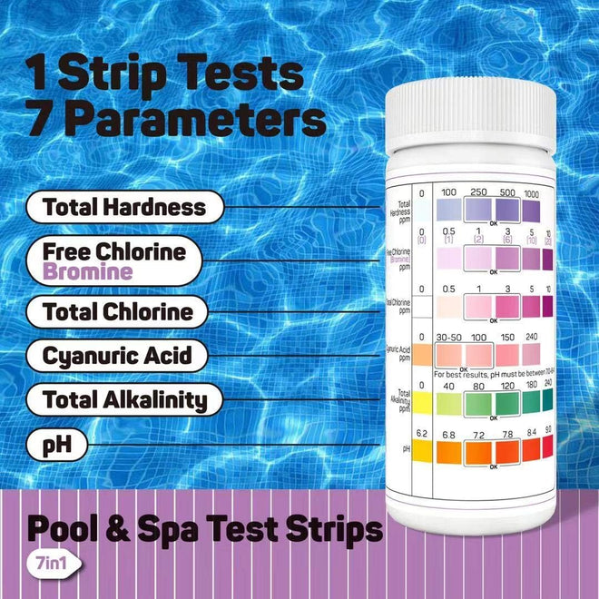 TESPERT Pool and Spa Test Strips Hot Tub Test Strips 7-in-1 125 Strips Pack, Chemistry Test Kit for Test Bromine, Total Alkalinity, pH, Free Chlorine, Total Hardness, Cyanuric Acid, and Total Chlorine 🍁 All In One Marketplace Canada
