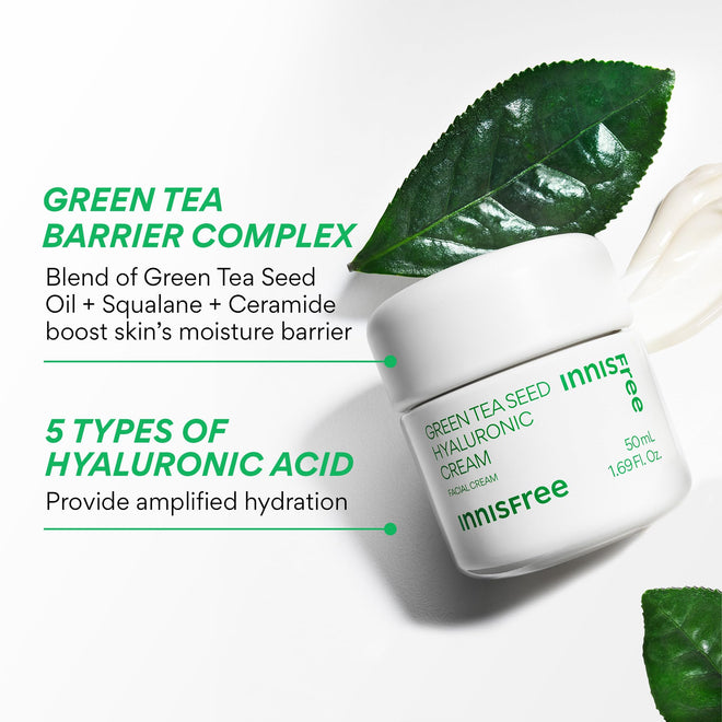 innisfree Jumbo Green Tea Seed Hyaluronic Acid Cream With Barrier Boosting Complex and Ceramide, Korean Hydrating Face Moisturizer for Dry Skin 🍁 All In One Marketplace Canada