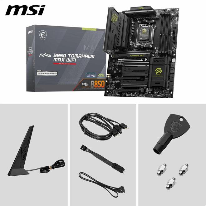 MSI MAG B850 Tomahawk MAX WiFi Gaming Motherboard (AMD Ryzen 9000/8000/7000 Series Processors, AM5, DDR5, PCIe 4.0, M.2, SATA 6Gb/s, USB 3.2 Gen 2, HDMI/DP, Wi-Fi 7, Bluetooth 5.3, 2.5Gbps LAN, ATX) 🍁 All In One Marketplace Canada