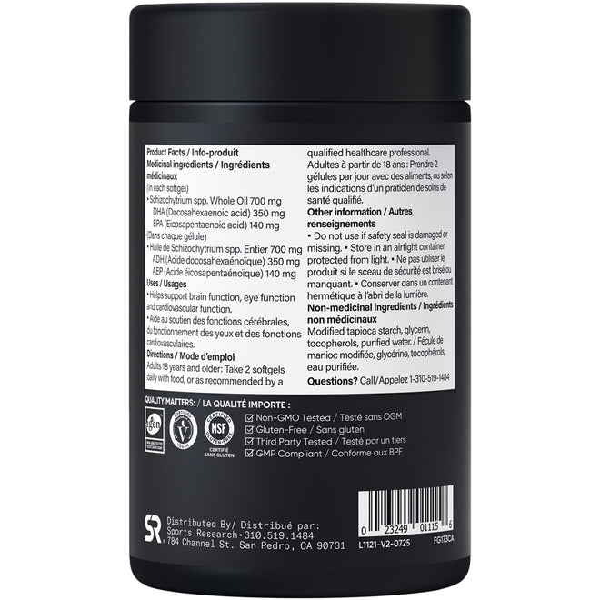 Sports Research Vegan Omega-3 Fish Oil Alternative from Algae Oil - Highest Levels of DHA & EPA Fatty Acids | Non-GMO Verified & Vegan Certified - 60 Veggie Softgels (Carrageenan Free) 🍁 All In One Marketplace Canada