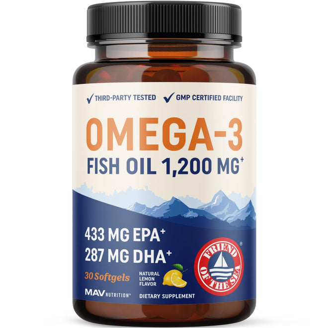 Triple Strength Omega 3 Fish Oil 1200 mg | EPA & DHA | Wild Caught, Sustainably Sourced Omega-3 Fatty Acids | Premium Burpless Fish Oil Supplements | Clean Label Certified, Third-Party Tested | 30 Ct 🍁 All In One Marketplace Canada