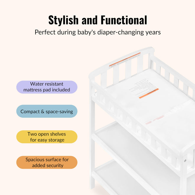 Dream On Me Emily Changing Table In White, Comes With 1" Changing Pad, Features Two Shelves, Portable Changing Station, Made Of Sustainable New Zealand Pinewood 🍁 All In One Marketplace Canada