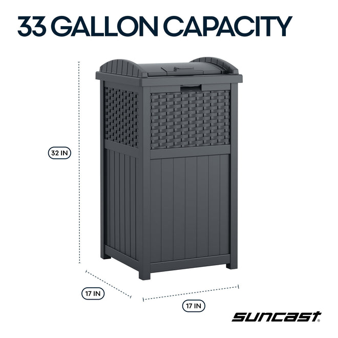 Suncast 33 Gallon Wicker-Style Hideaway Trash Can with Secure Latching Lid and Weather-Resistant Construction for Patio, Cyberspace Grey, Made in the USA 🍁 All In One Marketplace Canada
