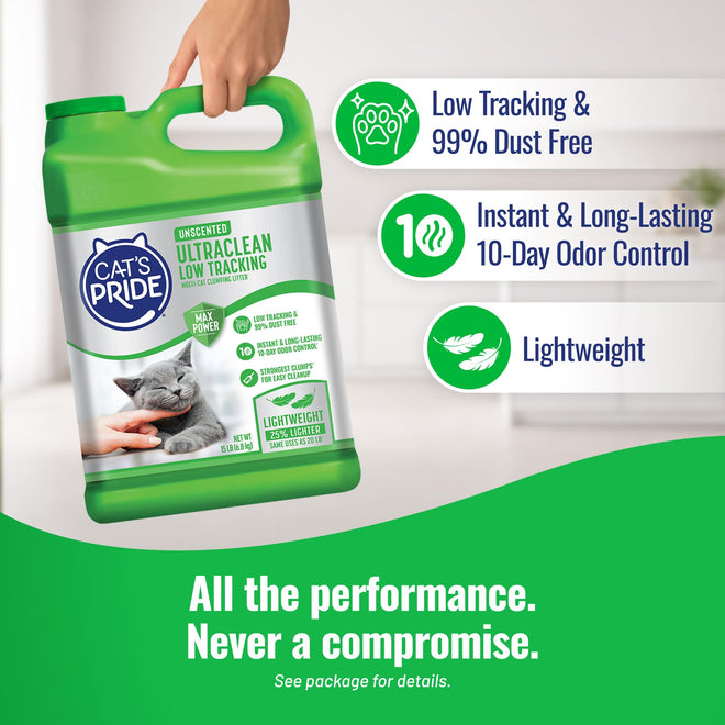 Cat's Pride Max Power: UltraClean Low Tracking Multi-Cat Clumping Litter - Keeps Paws & Home Clean - Up to 10 Days of Powerful Odor Control - 99% Dust Free - Unscented, 15 Pounds 🍁 All In One Marketplace Canada