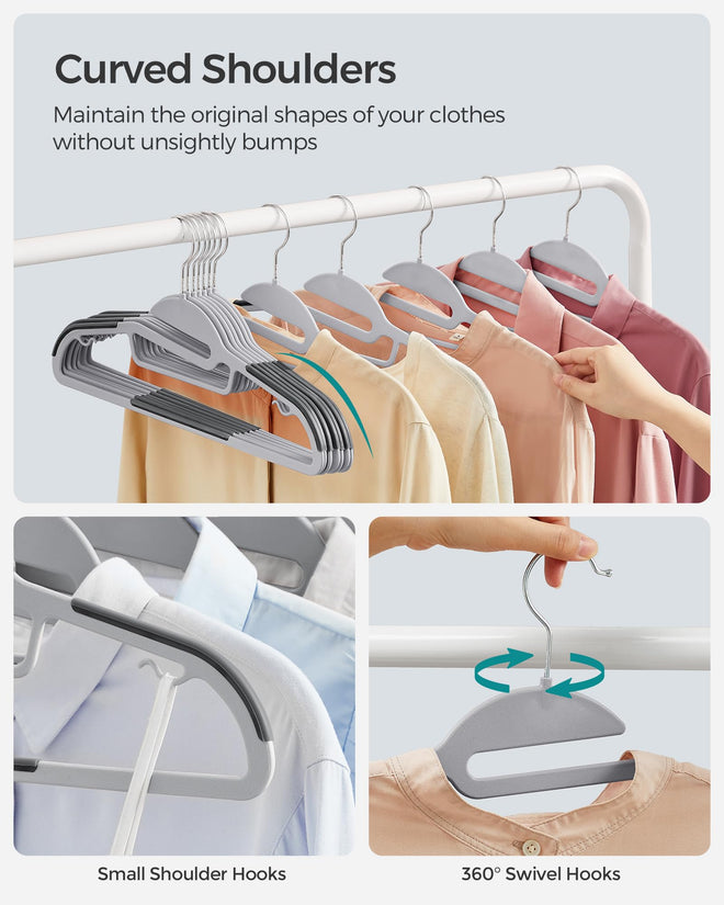 SONGMICS 50 Pack Coat Hangers, Heavy-Duty Plastic Suit Hangers, S-Shaped Opening, Non-Slip, Space-Saving, 360º Swivel Hook, 16.3 Inches Long, Light Gray and Dark Gray UCRP41G-50 🍁 All In One Marketplace Canada