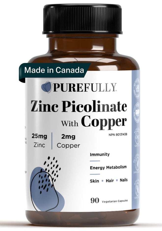 PUREFULLY Zinc Picolinate 25mg with Copper 2mg Capsules - Multi-Mineral Zinc with Copper Supplement for Immune Support - Vegan, Gluten Free (90 capsules) 🍁 All In One Marketplace Canada