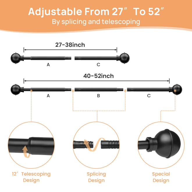 upsimples No Drill Curtain Rods for Window 28 to 48 Inches, 5/8 Inch Diameter Renter Friendly Drapery Rod with Adhesive Brackets without Drilling, Adjustable from 27 to 52 Inches, Black 🍁 All In One Marketplace Canada