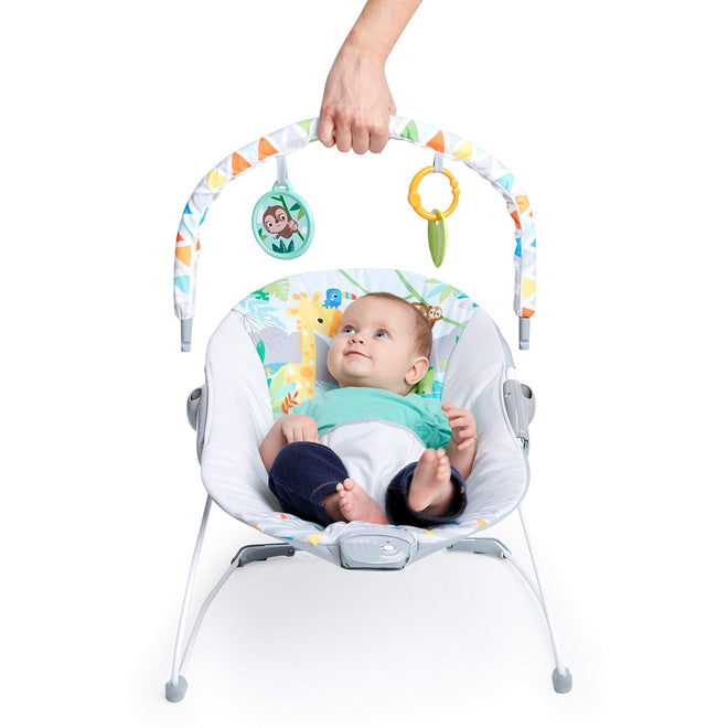Bright Starts Baby Bouncer Soothing Vibrations Infant Seat - Removable Toy Bar, Nonslip Feet, 0-6 Months Up to 20 lbs (Safari Fun) 🍁 All In One Marketplace Canada