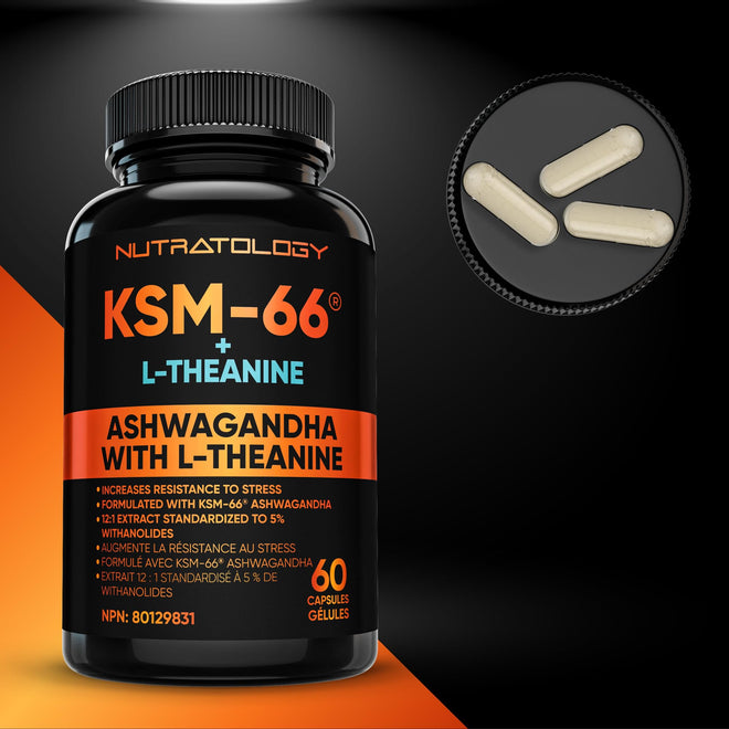 Nutratology® Ashwagandha KSM-66 7200MG + L-Theanine 100MG - Made In Canada | Stress Relief Supplements - Relaxation & Mood Support - Formulated With Bioperine For Enhanced Absorption - 60 Capsules 🍁 All In One Marketplace Canada