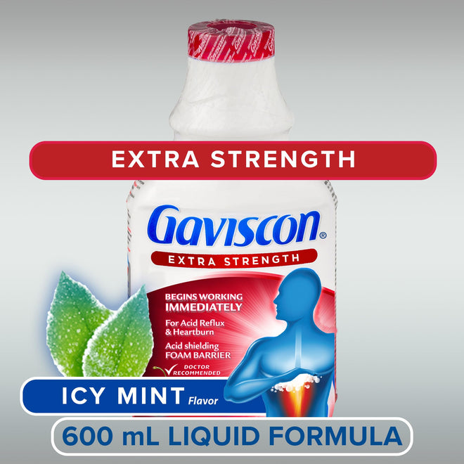 Gaviscon Liquid Extra Strength Antacid - 600 ml - Antacid Liquid for Day and Night Heartburn Relief, Acid Reflux and GERD Relief, Icy Mint- Free of Aluminum, Lactose and Gluten 🍁 All In One Marketplace Canada