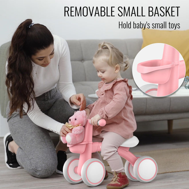 Umatoll Baby Balance Bike Toys for 1 Year Old Girls Gifts, Adjustable Seat Baby Walker, First Birthday Gifts, 12-24 Months Toddler Ride on Toys with Removable Basket, Pink 🍁 All In One Marketplace Canada