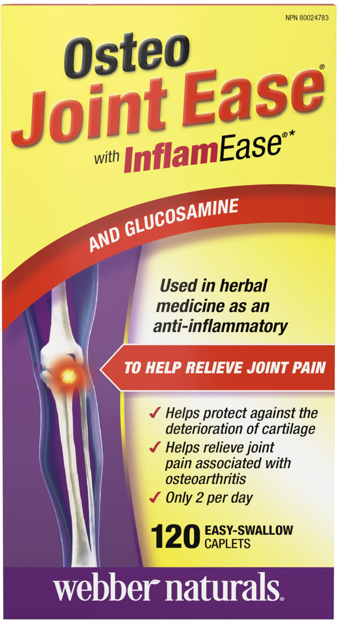 Webber Naturals Osteo Joint Ease with InflamEase and Glucosamine, Helps Ease Joint Pain Associated with Osteoarthritis, 120 Caplets 🍁 All In One Marketplace Canada