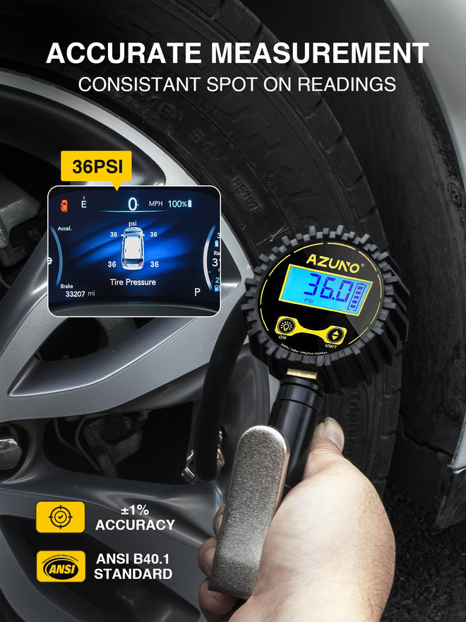 AZUNO Digital Tire Inflator with Pressure Gauge, 200 PSI, Heavy Duty Air Compressor Accessories, w/Rubber Hose Lock on Air Chuck and Quick Connect Coupler (Standard) 🍁 All In One Marketplace Canada