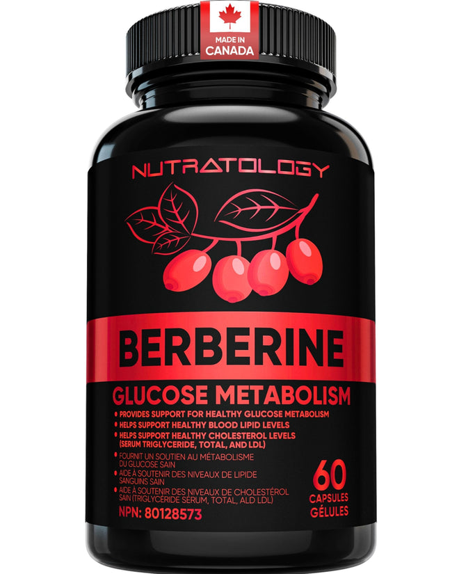 Nutratology® Berberine Supplement | Canadian-Made | Max Potency 500MG Per Capsule - Supports Glucose Metabolism & Healthy Blood Sugar Levels Through Efficient Metabolism Of Sugar & Fats - 60 Capsules 🍁 All In One Marketplace Canada