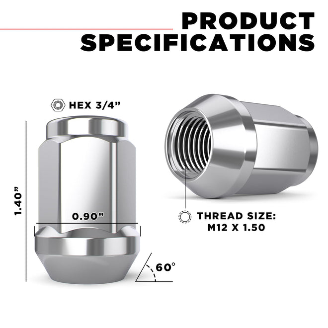 White Knight M12x1.50 Solid Piece Bulge Acorn Lug Nuts (NO Cap) for Select Aftermarket & Factory Wheels, EZ to Install, Durable Carbon Steel, Stylish Triple Layer Chrome Finish - 1907S-20AM (20 Pack) 🍁 All In One Marketplace Canada