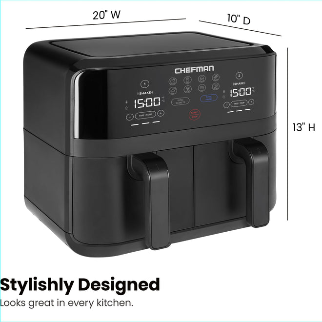 Chefman TurboFry 9-Qt. Dual-Basket Air Fryer with Sync Finish, One-Touch Digital Control, & Shake Reminder for Quick, Healthy, Family-Sized Meals, Black 🍁 All In One Marketplace Canada