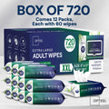 Adult Wipes For Elderly - 8"x13" 720ct (12 Packs of 60) Huge & Soft Non-Flushable Body Wipes for Adults Bathing No-Rinse - Incontinence Disposable Washcloths, Vitamin E & Aloe Infused 🍁 All In One Marketplace Canada