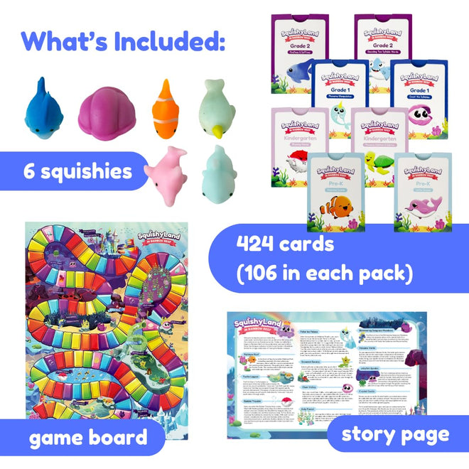 THE FIDGET GAME SquishyLand in Rainbow Reef - Educational & Phonics Learning Activities for Children in Pre-K to 2nd Grade - Mochi Squishy Toys Set with Board Game (2-6 Players) & Card Packs Included 🍁 All In One Marketplace Canada