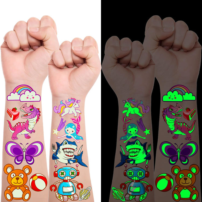 Temporary Tattoos Kids 400 Pcs Glow In The Dark Tattoos for Kids,Waterproof Skin Fake Tattoos Stickers for Boy and Girl,Luminous Kids Tattoos for Birthday Game Activities Holiday Party Favors etc 🍁 All In One Marketplace Canada