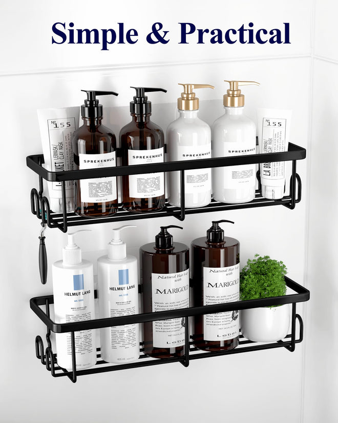 Kitsure Shower Caddy - 2 Pack Rustproof Stainless Steel Shower Organizer, No-Drill & Quick-Dry Shelves with Large Capacity, Durable Rack with 4 Hooks, Large, Black 🍁 All In One Marketplace Canada