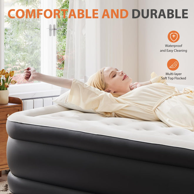 Sweetcrispy Twin Air Mattress, 18" Inflatable Blow Up Airbed with Built-in High Capacity Pump, Double Height, Non-Slip Bottom Design, Weight Capacity 660 lbs Air Bed for Home or Camping 🍁 All In One Marketplace Canada