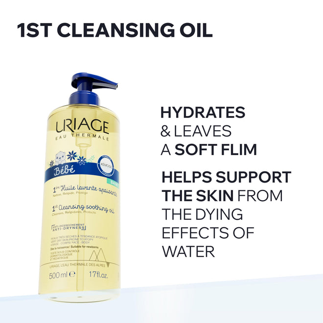 URIAGE Bébé - 1st Cleansing Oil – Gentle Soap-Free Cleansing & Nourishing Bath Oil with Uriage Thermal Water & Organic Edelweiss for Newborns, Infants & Sensitive Skin - 500ml 🍁 All In One Marketplace Canada