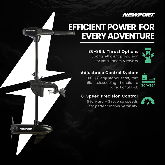 Newport Vessels NV-Series 46lb Thrust Saltwater Transom Mounted Trolling Electric Trolling Motor w/ LED Battery Indicator & 30" Shaft 🍁 All In One Marketplace Canada