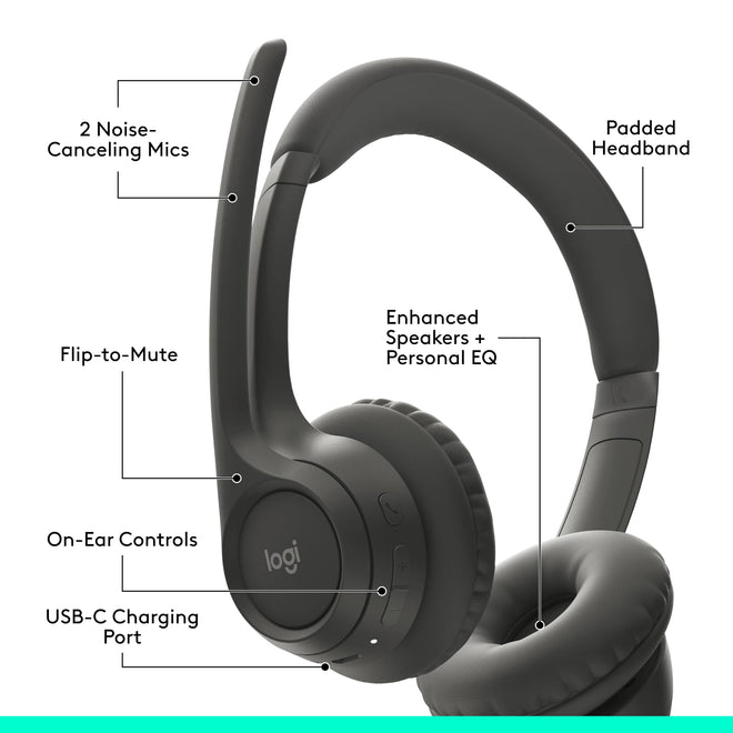 Logitech Zone 301 Wireless Bluetooth Headset with Noise-Canceling Microphone, Compatible with Windows, Mac, Chrome, Linux, iOS, iPadOS, Android – Graphite 🍁 All In One Marketplace Canada