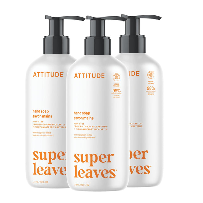 ATTITUDE Liquid Hand Soap, EWG Verified, Plant and Mineral-Based, Vegan Personal Care Products, Orange Blossom & Eucalyptus Scent, 473 mL (Pack of 3) 🍁 All In One Marketplace Canada
