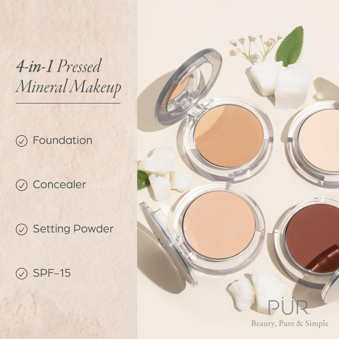 PÜR MINERALS 4-in-1 Pressed Mineral Makeup Powder Foundation with SPF 15 - Concealer & Finishing Compact Pressed Powder for Face - Buildable Medium to Full Coverage Foundation Powder (Blush Medium) 🍁 All In One Marketplace Canada