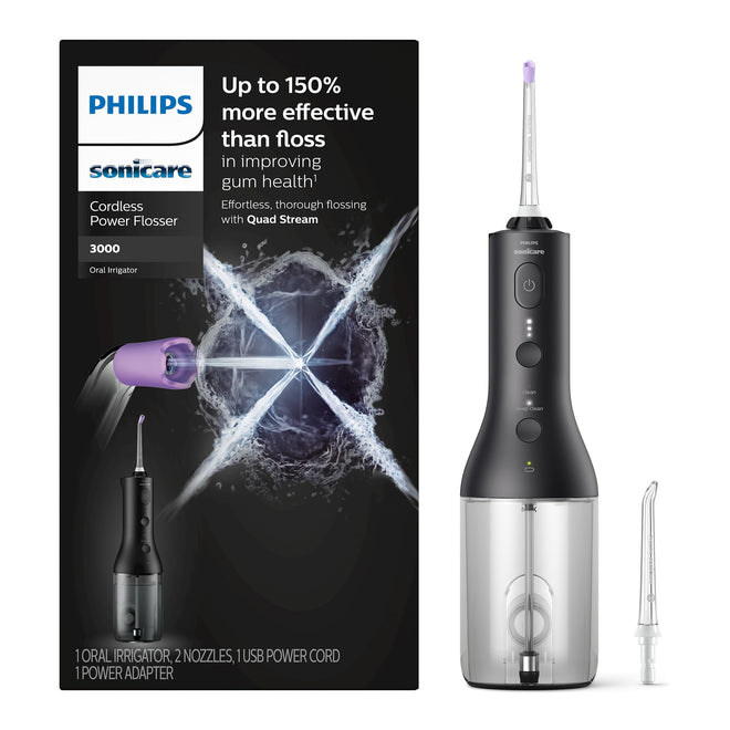 Philips Sonicare Power Flosser 3000 Cordless, Oral Irrigator Quad Stream technology and whisper quiet, Black, HX3826/23 🍁 All In One Marketplace Canada